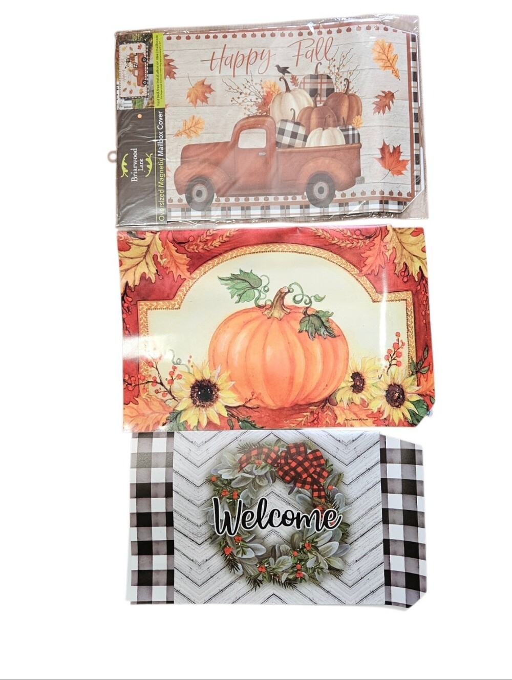 NWOT 2 Seasonal Fall & 1 Christmas Briarwood Lane Magnetic Mailbox Covers